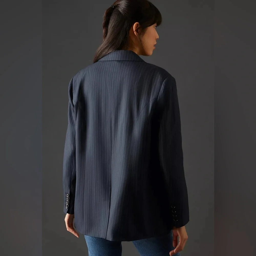 Women’s Mare Mare Anthropologie Pinstripe Oversized Blazer Button Up Size Small - Picture 5 of 16
